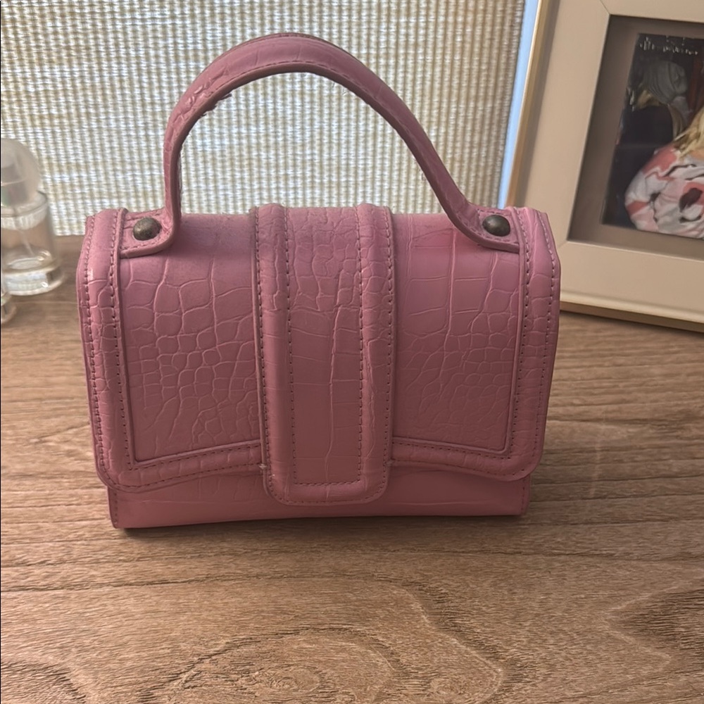Zara Pink Crocodile-Embossed Handbag
